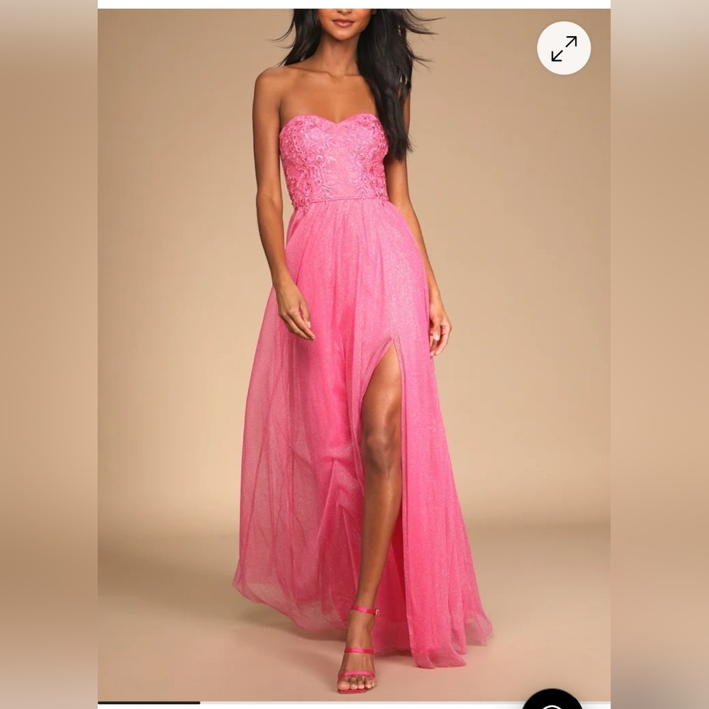 Midnight Dreamer Pink Embroidered Strapless Maxi Dress